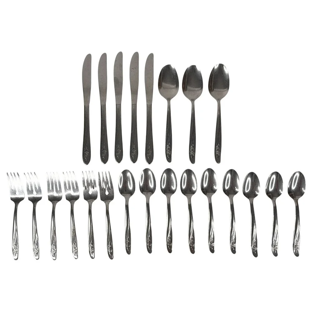 Oneida Stainless Steel Flatware Set Roseanne Rose Floral Pattern 23 Pieces